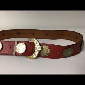 avignon Accessories - Avignon gold coins red leather belt avignon Accessories - Avignon gold coins red leather belt